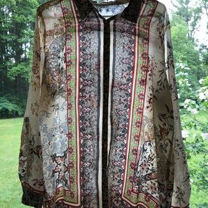 Johnny Was printed silk top L